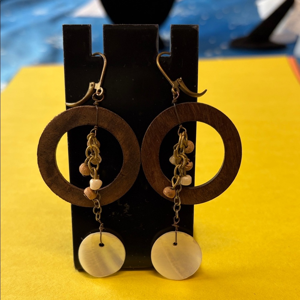 Tropical wood and shell earrings
